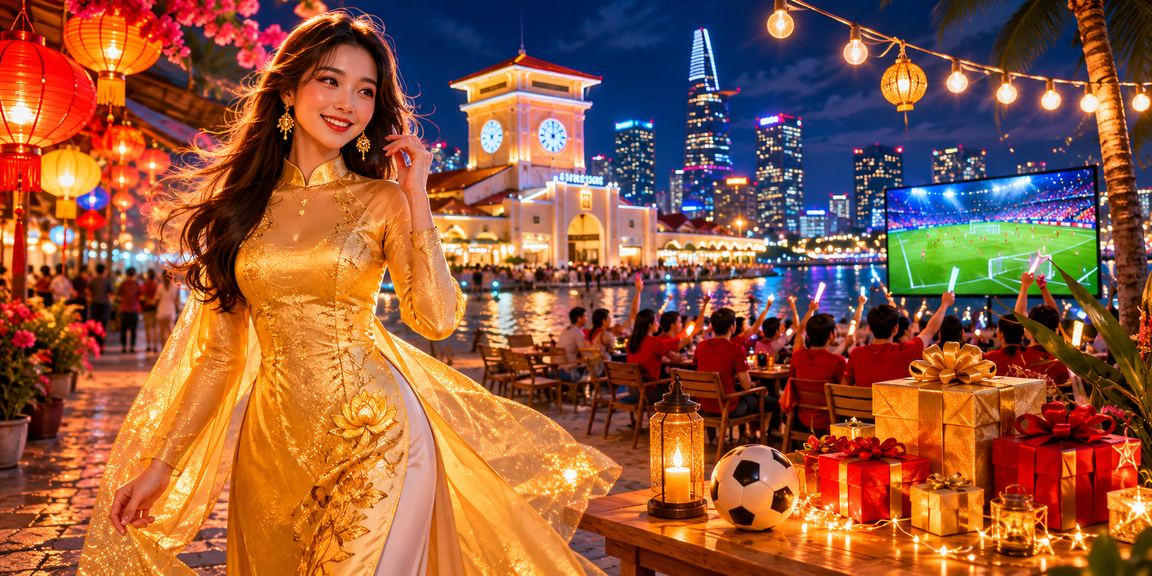 Người dùng tại TP.HCM theo dõi cá cược bóng đá trực tuyến qua điện thoại trong trang phục áo dài